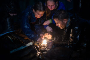 Scouts firelighting with Steve Backshall