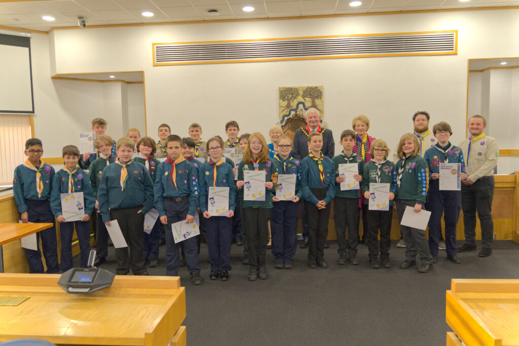 The recipients of the various Chief Scout's Awards with the Mayor